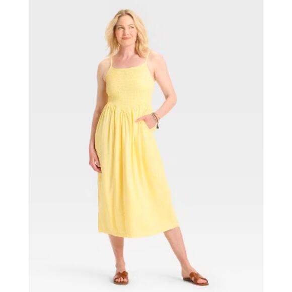 a new day Dresses & Skirts - A New Day V Waist Yellow And White Midi Dress
